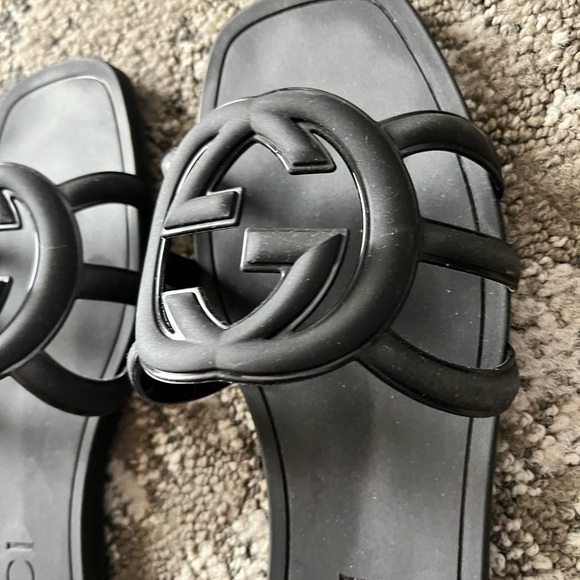 Authentic Gucci Black Slide Sandals with Embossed Logo - Picture 8 of 10